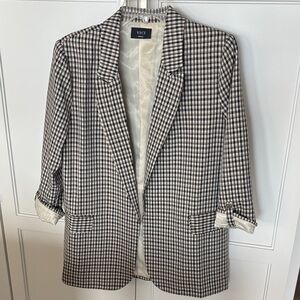 Vici Women's Black Brown and White Plaid Blazer